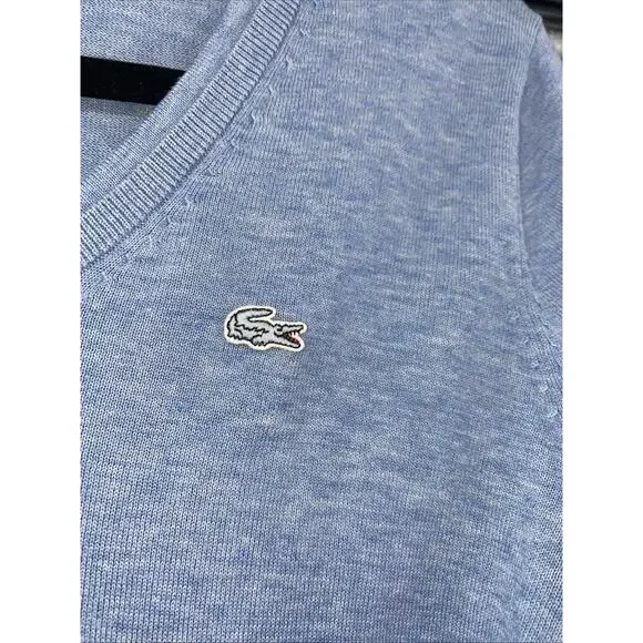Lacoste Vneck Sweater Blue Crocodile Logo Long Sleeve 36 100% Cotton - Picture 2 of 8